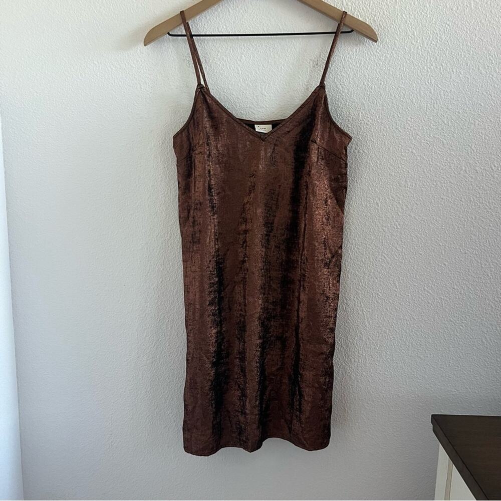 A New Day Metallic Slip Style Dress Bronze and Black XS